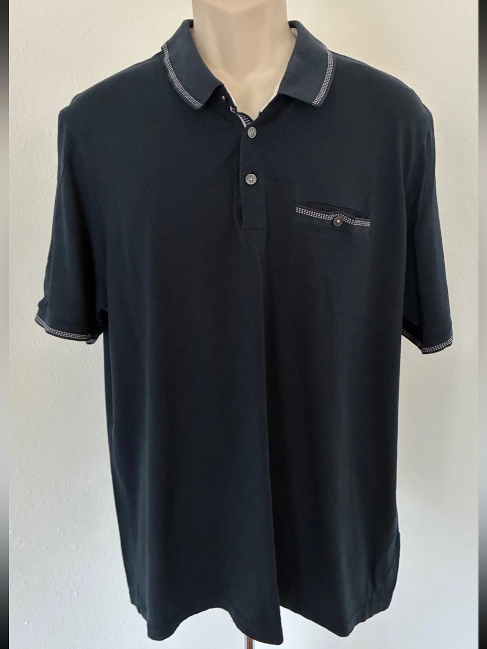 TED BAKER Mens Navy Blue Polo Golf Shirt Casual Top Button Short Sleeve Sz 7 XXL